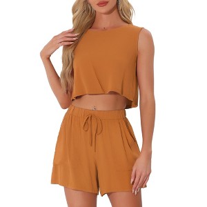 Allegra K Women's Casual Round Neck Sleeveless Top and Shorts with Elastic Waist Set - 1 of 4