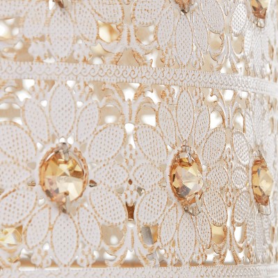 Gold Crystal Drum Pendant Light with Floral Design