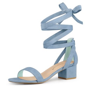 Allegra K Women's Open Toe Block Heel Lace Up Sandals - 1 of 4