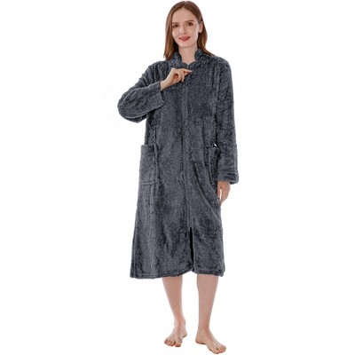 Pavilia Womens Fluffy Housecoat Zip Robe, Faux Shearling Zipped Up ...
