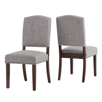 Set of 2 Iverson Nailhead Trim Brown Finish Linen Side Chairs - Inspire Q