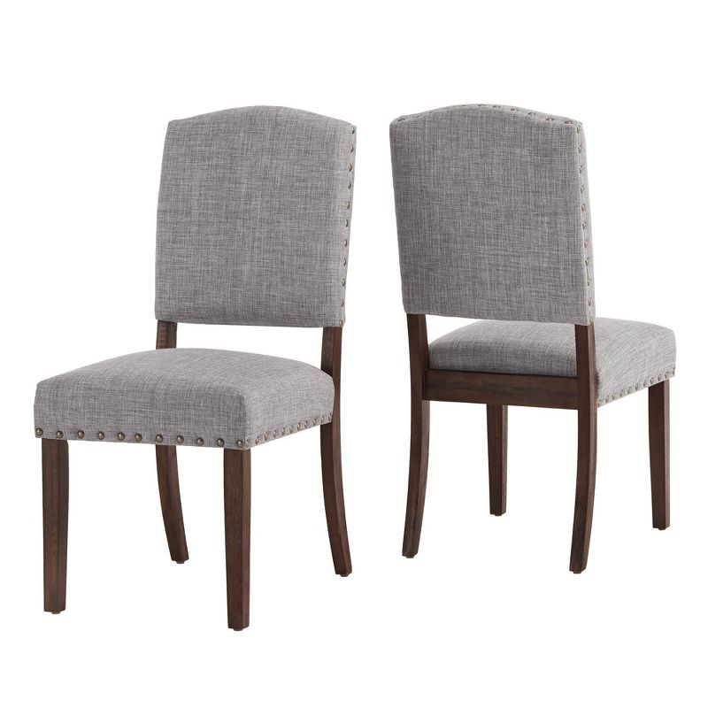 Set of 2 Iverson Nailhead Trim Brown Finish Linen Side Chairs - Inspire Q, 1 of 14