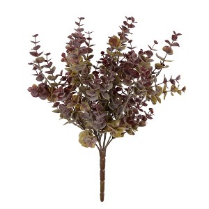 Vickerman 14" Artificial Green and Red Mini Jade Leaf Bush Pick. UV Coated, Set of 3 - 1 of 4