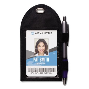 Advantus Badge Holder with Pen Loop, Vertical, Black 3.25" x 6" Holder, 2.75" x 3.5" Insert, 12/Box - 1 of 2