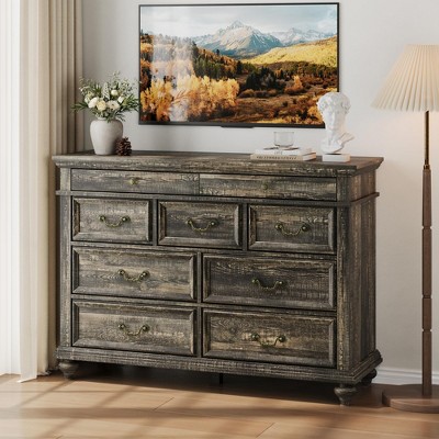 Whizmax 47" Farmhouse Dresser, 9-Drawer Rustic Wood Chest with Metal Handles, Large Storage for Bedroom & Living Room