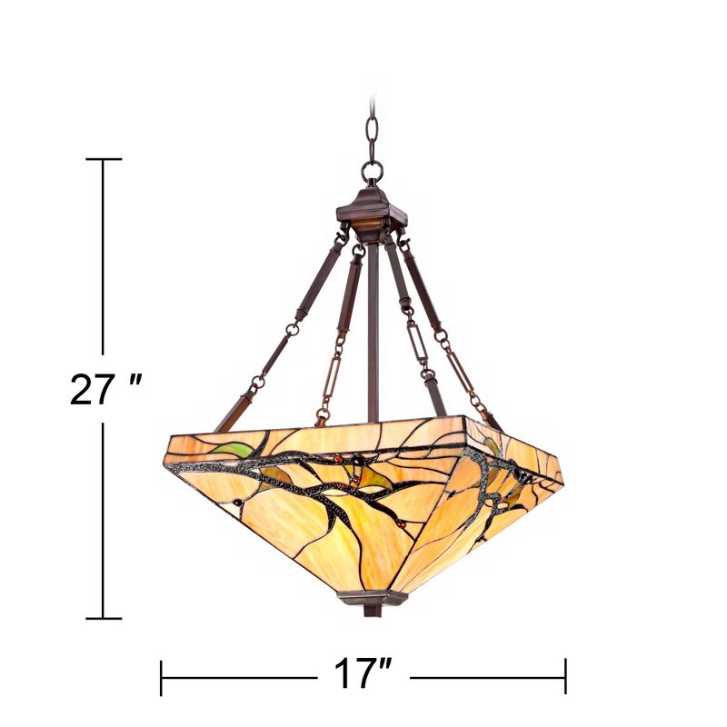 Robert Louis Tiffany Bronze Pendant Chandelier 17" Wide Rustic Budding Branch Stained Art Glass 3-Light Fixture for Dining Room House Kitchen Island, 4 of 10