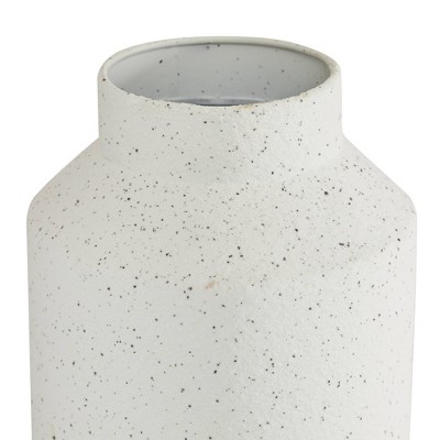 Set of 2 White and Beige Striped Metal Vases