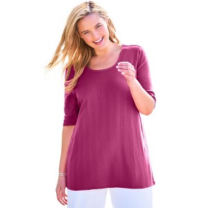 Woman Within Women's Plus Size Pointelle Scoopneck Tee - 1 of 4