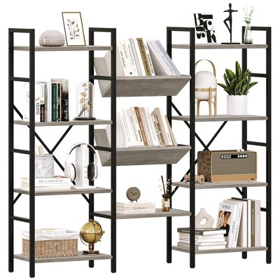 Whizmax Bookcases and Bookshelves Triple Wide 4 Tiers Industrial Bookshelf, Etagere Bookshelf Open Display Shelves for Living Room Bedroom Home Office