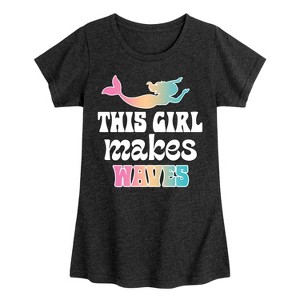 Girls' - Instant Message - This Girl Makes Waves Mermaid Fitted Short Sleeve Graphic T-Shirt - 1 of 4