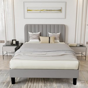 Velvet Upholstered Wingback Bed Frame | with Storage Base | Plywood Structure & Linen Headboard | No Box Spring Needed | Easy Assembly - 1 of 4