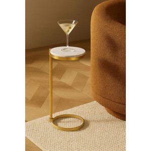 C Shaped Martini Drink Round Table with Black or Gold Metal Base, Carrara Marble top - 1 of 4