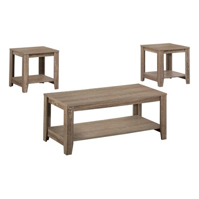 Dark Taupe 3-Piece Coffee and End Table Set with Shelves