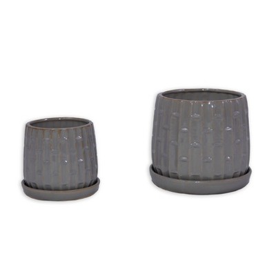 Vynxaria Set of 2 Modern 7" Ceramic Flowerpots for Indoor & Outdoor Use