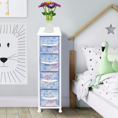 Narrow Blue and Tie-Dye Steel 4-Drawer Storage Tower