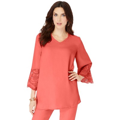 Roaman's Women's Plus Size Eyelet Georgette Tunic