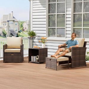 5-Piece High Back Patio Conversation Set with 2 Ottomans and Table, All-Weather PE Rattan Lounge Chairs with Soft Cushions - 1 of 4