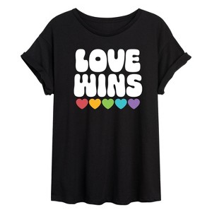 Women's - Instant Message - Love Wins Rainbow Hearts Oversized Graphic T-Shirt - 1 of 4