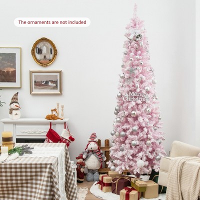7ft Pink Snow Flocked Pre-Lit Pencil Christmas Tree with LED Lights