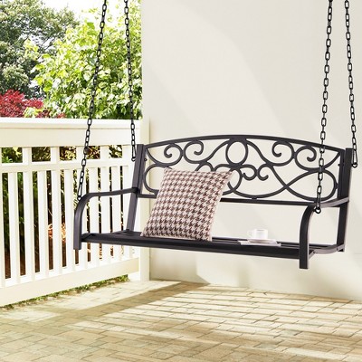 Costway Outdoor 2-person Metal Porch Swing Hanging Patio Bench 485 Lbs ...