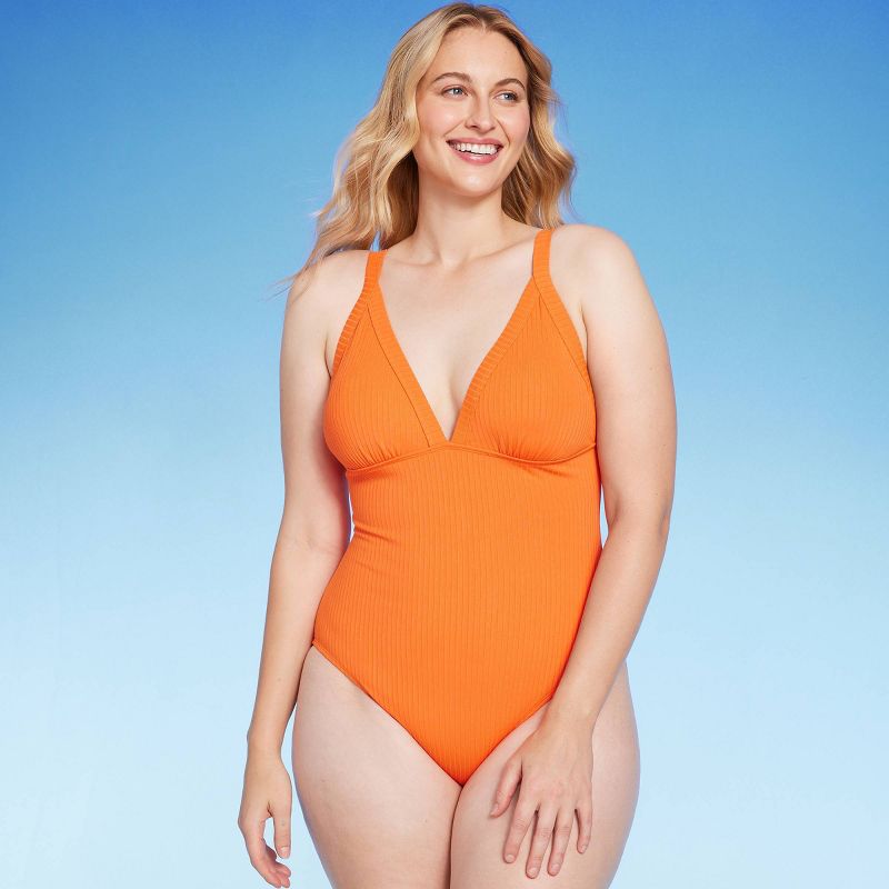Women&#39;s Ribbed Triangle One Piece Swimsuit - Shade &#38; Shore&#8482;, 4 of 6