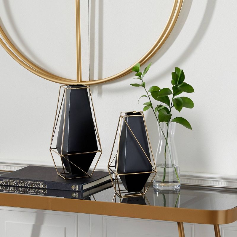 Set of 2 Metal Geometric Vase with Outer Frame Black/Gold - Olivia &#38; May, 3 of 6