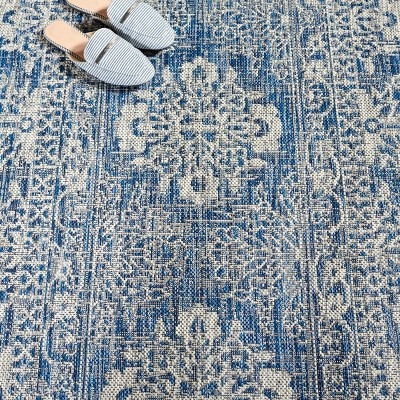 Navy and Grey Rectangular Synthetic Area Rug