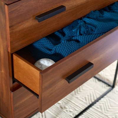 Marquise Brown Mahogany 3-Drawer Chest with Black Metal Frame