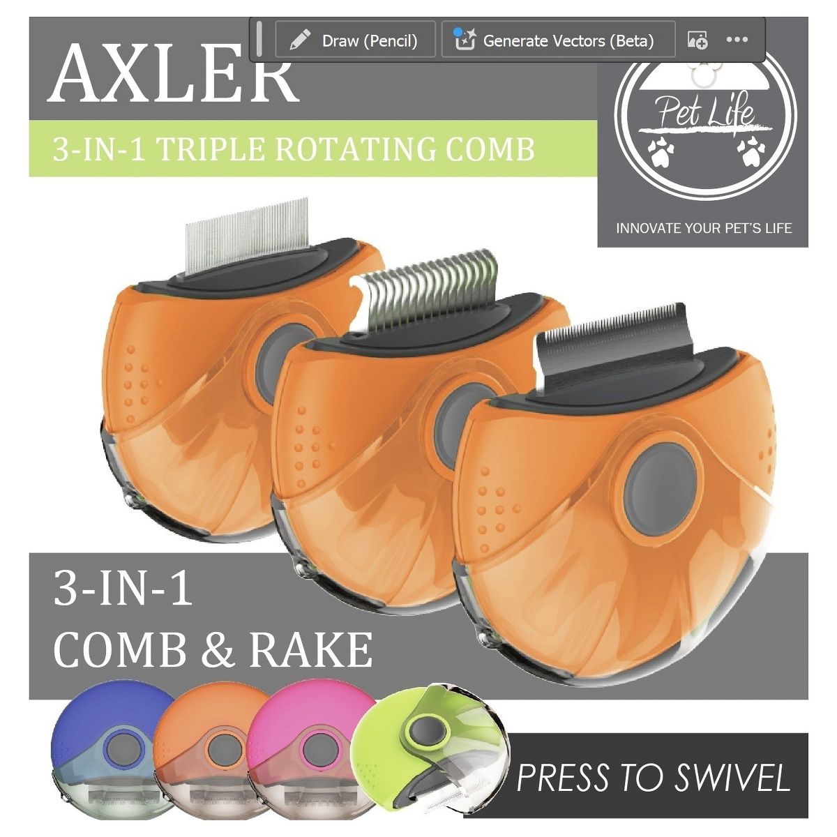 Pet Life Axler Triple Rotating Rake Deshedder and Dematting Grooming Pet Comb, Blue - thumbnail 2