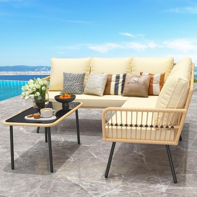 GustoWave 4-Piece Patio Furniture Set With Removable Cushions For Backyard, Patio, Garden