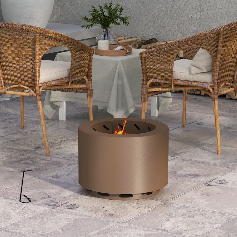 Outsunny Smokeless Fire Pit, 19" Wood Burning Firepit with Poker, Stainless Steel, 2 of 7
