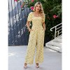 Women's Summer Smocked Jumpsuits Casual Square Neck Short Sleeve High Waist Wide Leg Rompers with Pockets - 2 of 4