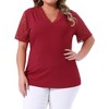 Women's Plus Size Summer V Neck Short Sleeve Elegant Lace Ribbed Knit Tunic Blouse - Agnes Orinda - 2 of 4