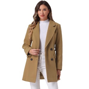 INSPIRE CHIC Women's Notch Lapel Double Breasted Belted Mid Long Outwear Winter Coat - 1 of 4