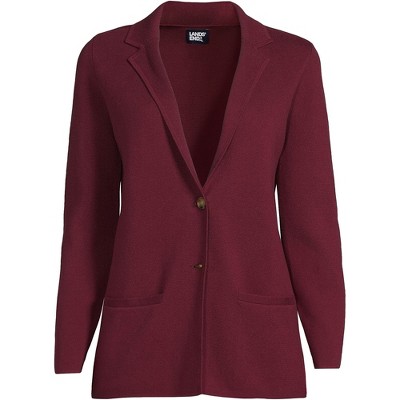 Lands' End Women's Fine Gauge Cotton Button Front Blazer Sweater