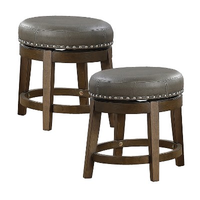 Lexicon Whitby 18 Inch Dining Height Wooden Bar Stool with Solid Wood Legs and Faux Leather Round Swivel Seat , Gray (2 Pack)