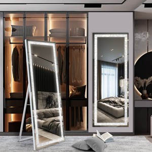 Full-Length Mirror With Crystal Frame And LED Lights, 65" x 24" Standing Or Wall-Mounted Dressing Mirror For Bedroom-Maison Boucle - 1 of 4