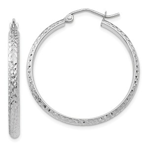 Black Bow Jewelry 2.8mm, 14k White Gold Diamond-cut Hoops, 30mm (1 1/8 Inch) - 1 of 4