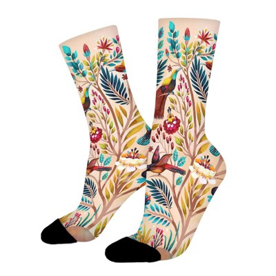 Spring Bird Jungle Women Printed Crew Socks Funny Funky Socks Soft Polyester Novelty Gifts for Artists Men