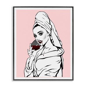 Stupell Industries Pink Vampire Fashionista Drinking Wine Black Framed Giclee Art - 1 of 4