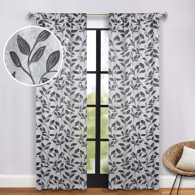 Modern Bohemian Leaves Room Darkening Semi-Blackout Curtains, Set of 2 by Blue Nile Mills