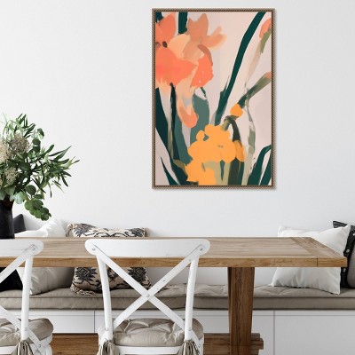 Large Floral Abstract Canvas Print with Beaded Bronze Frame
