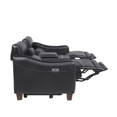 Black Faux Leather Power Reclining Loveseat with Storage and Cup Holder