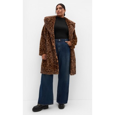 CITY CHIC | Remi Leopard Faux Fur Coat - chocolate | 16W