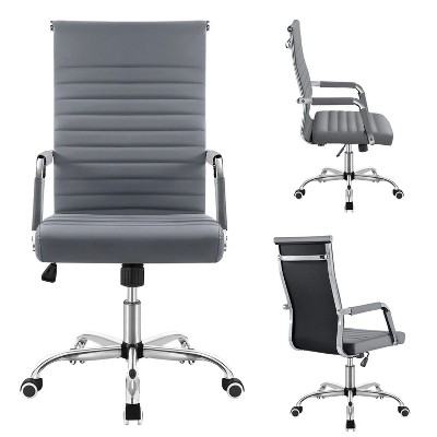 Gray Faux Leather Mid-Back Executive Swivel Chair