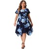 Agnes Orinda Women's Plus Size Elegant Floral Tie Belt Short Sleeve Summer Wedding Midi Dresses - 3 of 4