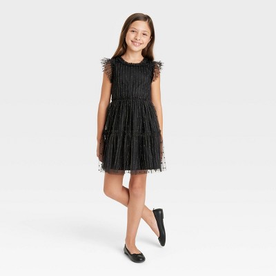 Girls' Flutter Sleeve Tiered Tulle Dress - Cat & Jack™ Black