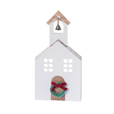 Transpac MDF Holiday Plaid Church Block Decorative Object for Christmas Red Wood Tabletop Sculpture Indoor Use Gift Giving and Hostess Gifts Spot or