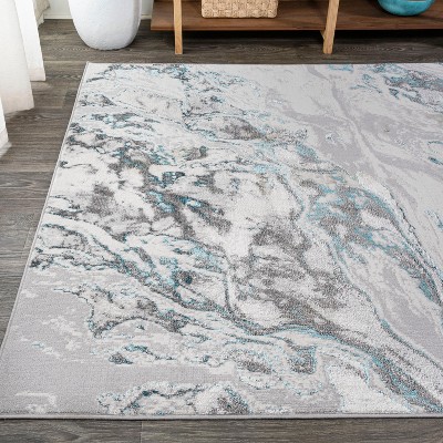 Abstract Swirl 4' x 6' Gray Synthetic Easy-Care Area Rug