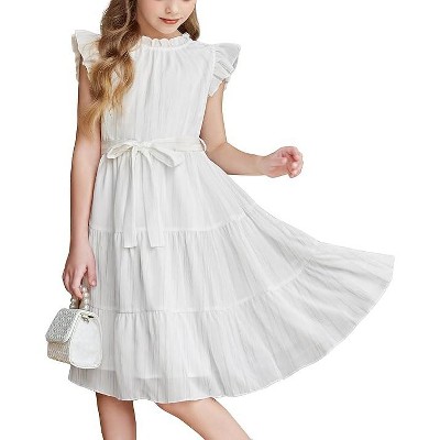 Arshiner Tween Girls Summer Dress Formal Ruffle Sleeve A Line Casual Elegant Dresses with Belt